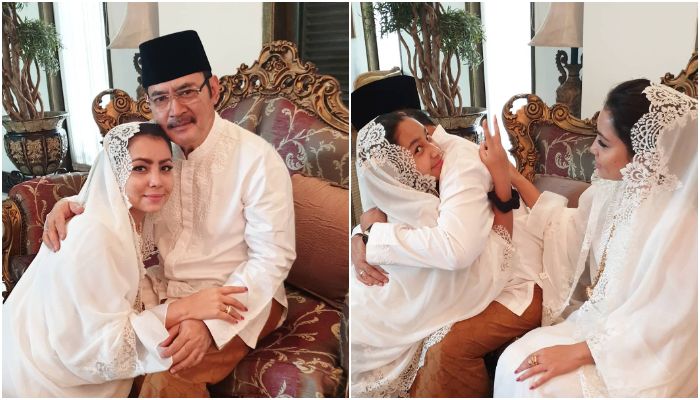 Momen Idul Fitri Mayangsari dengan sang suami, Bambang Trihatmodjo dan putri semata wayang mereka.