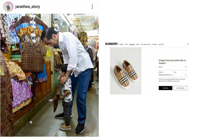 Sepatu yang dikenakan oleh cucu Jokowi, Jan Ethes.