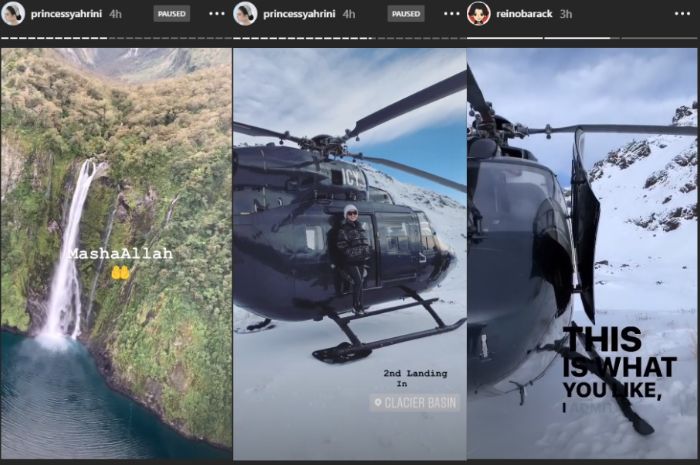 Syahrini dan Reino Barack mengelilingi pegunungan Selandia Baru dengan helikopter