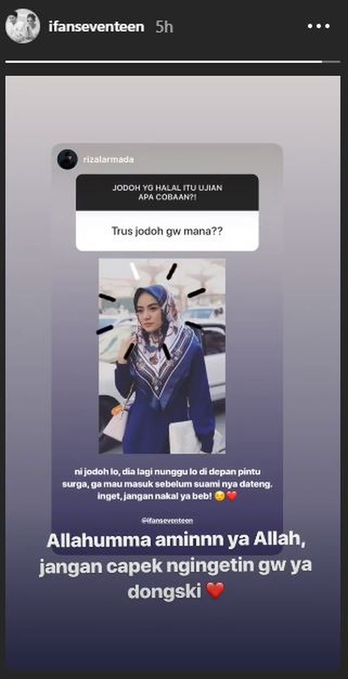 Unggahan Instagramstory Ifan Seventeen