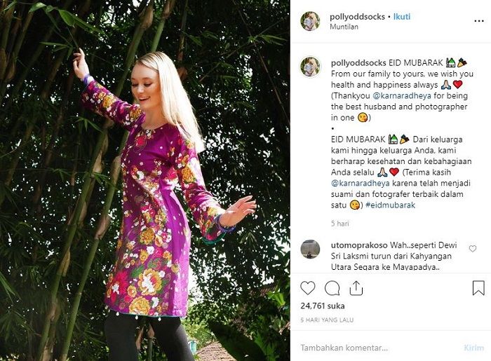 Potret Polly Alexandria saat rayakan lebaran di Muntilan