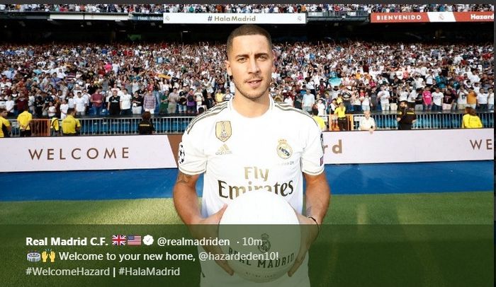 Eden Hazard saat diperkenalkan sebagai pemain baru Real Madrid, Kamis (13/6/2019).