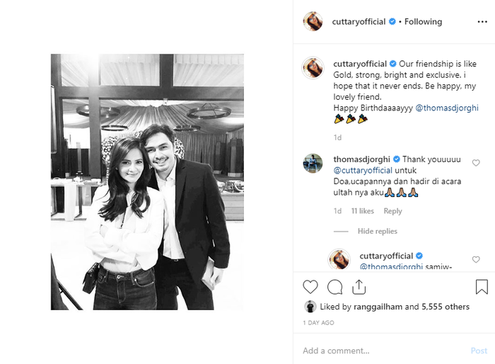 Cut Tary beri ucapan selamat untuk Thomas Djorghi