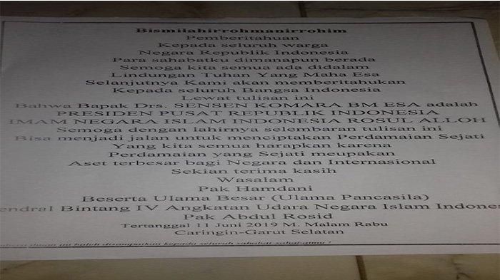 Selebaran yang dibuat pengikut Sensen Komara.