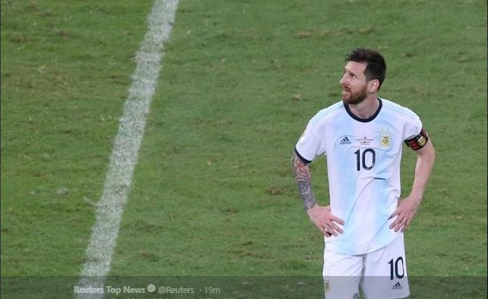 Ekspresi Lionel Messi saat pertandingan Argentina vs Kolombia pada babak penyisihan Grup B Copa America 2019 di Stadion Fonte Nova, 15 Juni 2019.