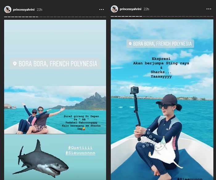 Ekspresi Syahrini diajak berenang bersama ikan hiu