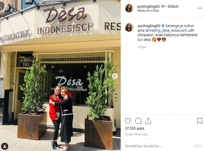 Ayu Ting Ting mengunjungi restoran kuliner Indonesia selama di Belanda.