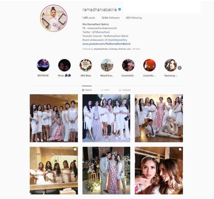 Unggahan Instagram Nia Ramadhani saat acara pertunangan Jessica Iskandar dan Richard Kyle
