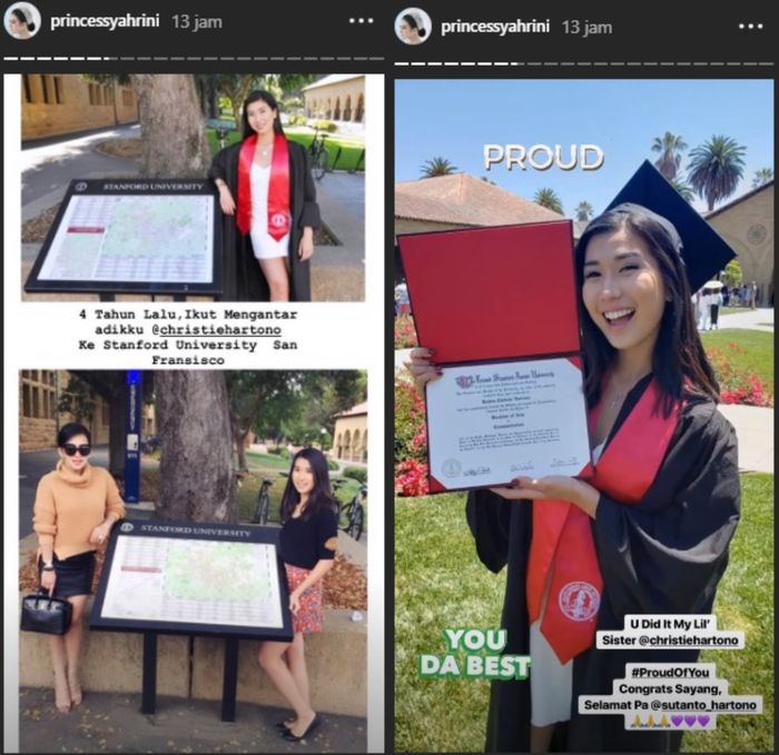 Ucapan Syahrini untuk 'adik'nya Christie Hartono yang baru saja lulus dari Stanford University.