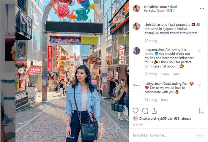 Christie Hartono berlibur di Harajuku, Tokyo, Jepang.