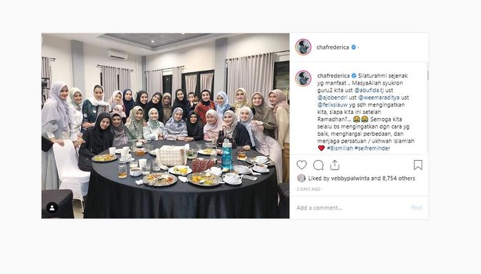 Unggahan Instagram Chacha Frederica bertepatan dengan hari pertunangan Jessica Iskandar