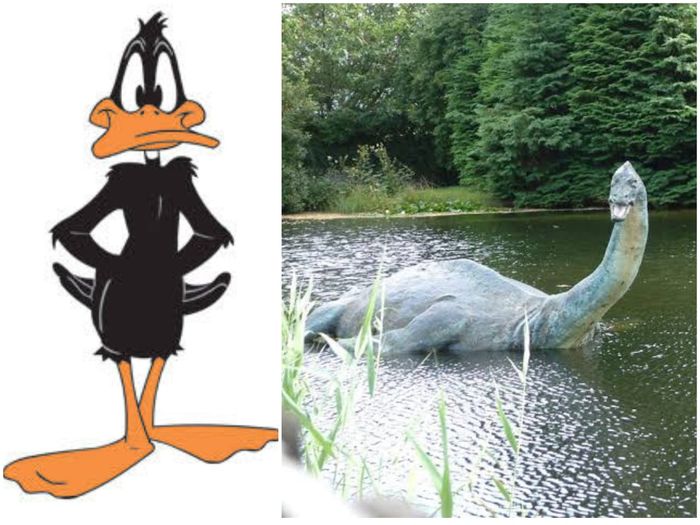 Ilustrasi Daffy Duck dan Monster Loch Ness
