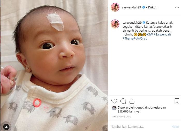 Sarwendah bagikan momen ketika sang putri, Thani Onsu mengalami cegukan.