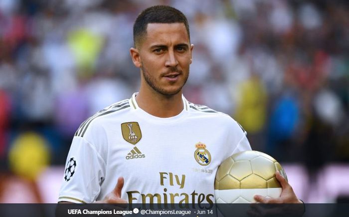 Eden Hazard saat diperkenalkan sebagai pemain baru Real Madrid, Kamis (13/6/2019).