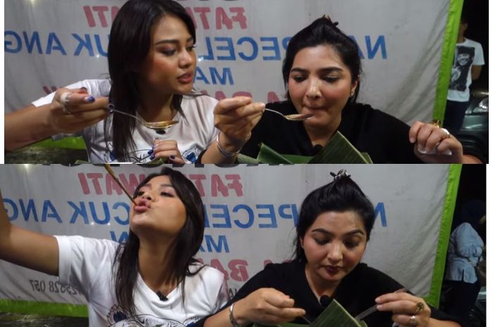 Aurel Hermansyah dan Ashanty mencicipi pecel pincuk