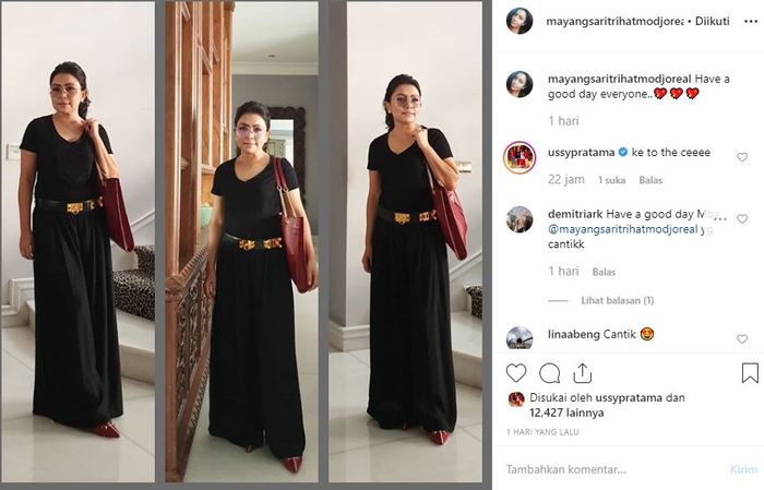 OOTD Serba Hitam, Mayangsari Pakai Ikat Pinggang Harga Ratusan Juta Rupiah