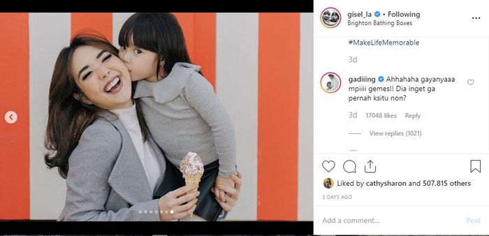 Gading Marten komentari postingan laman Instagram Gisella Anastasia