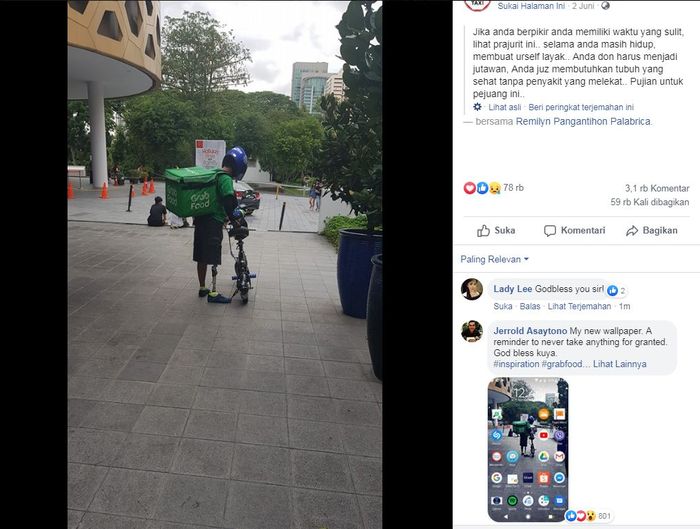 Pengemudi Ojol dengan Satu Kaki Palsu Mengantarkan Makanan Pakai Sepeda Listrik.