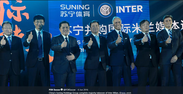 Suning waktu resmi mengakuisisi Inter Milan pada pertengahan 2016.