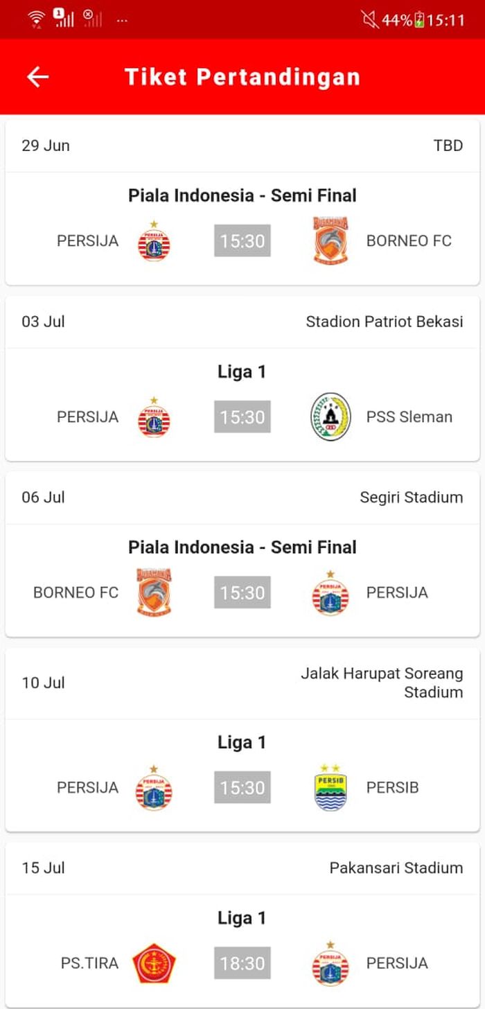 Persija Jakarta Vs Persib Bandung di aplikasi resmi Persija Jakarta