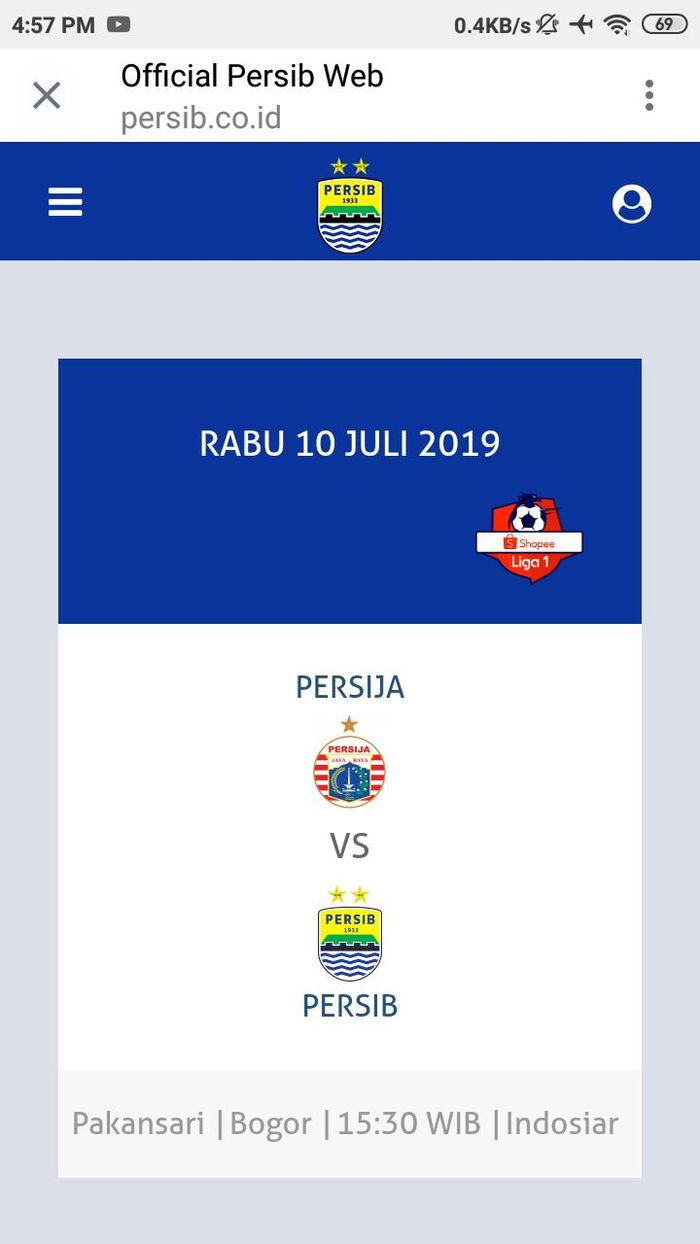 Persija Jakarta Vs Persib Bandung di aplikasi resmi Persib Bandung