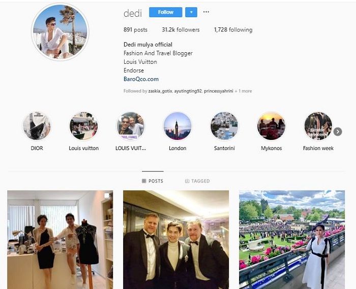 Laman Instagram Dedi Mulya yang tak lagi menyisakan foto Ayu Ting Ting di dalamnya.