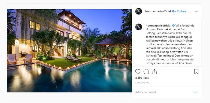 Unggahan Instagram Hotman Paris yang kedua  