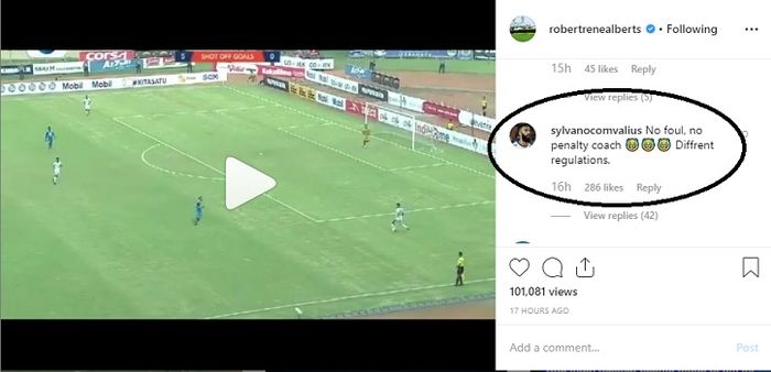 Komentar penyerang Arema FC, Sylvano Comvalius terkait momen kontroversial yang 'seharusnya' membuat Persib mendapatkan penalti saat melawan Madura United.