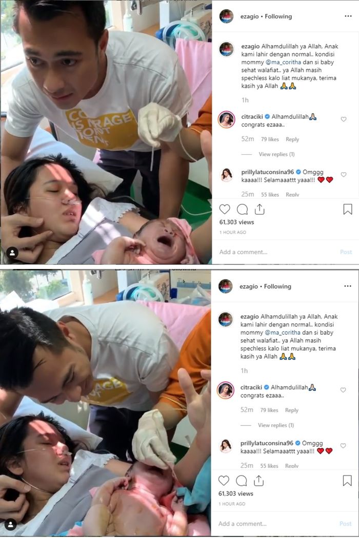 Istri Eza Gionino lahirkan anak pertama