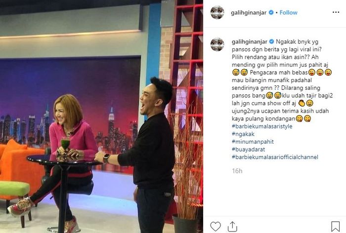 Unggahan Galih Ginanjar yang menyindir Hotman Paris sebagai sosok yang mendompleng popularitas alias pansos.