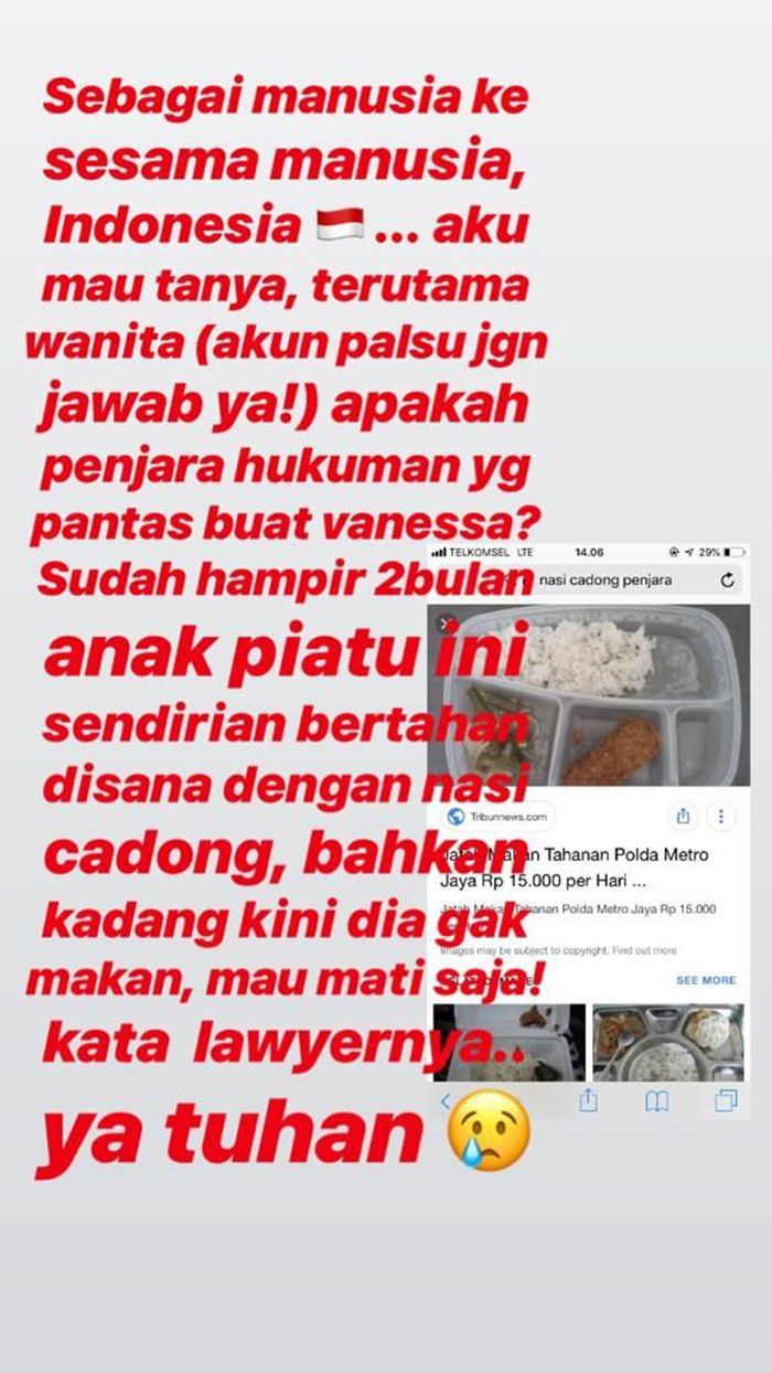 Unggahan Bibi Ardiansyah, pacar Vanessa Angel.