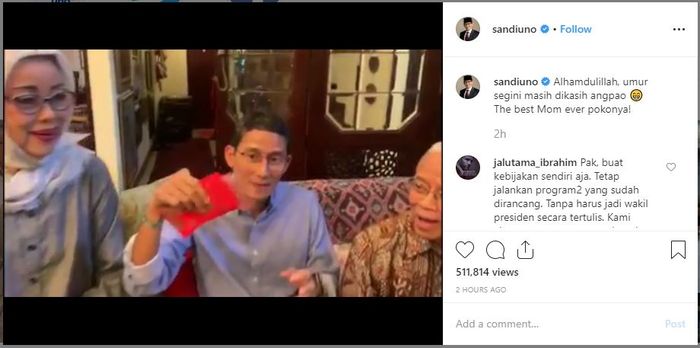 Ulang Tahun ke-50, Sandiaga Uno Masih Terima Angpao dari Ibunda Tercinta!