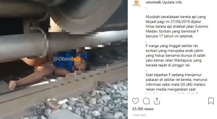 Febri Br Sinaga masih diberi keselamatan meski ditabrak dan masuk kolong kereta api, pada Kamis (27/6/2019).