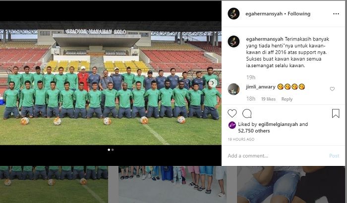 Unggahan akun Instagram resmi mantan kiper Arema FC dan timnas Indonesia, Kurnia Meiga Hermansyah.