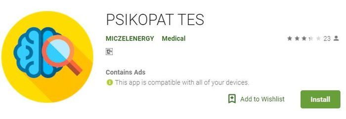 Psikopat Tes di Play Store
