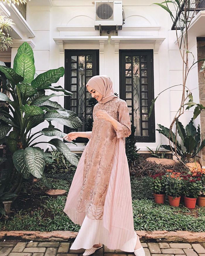 Peach dress with hijab top