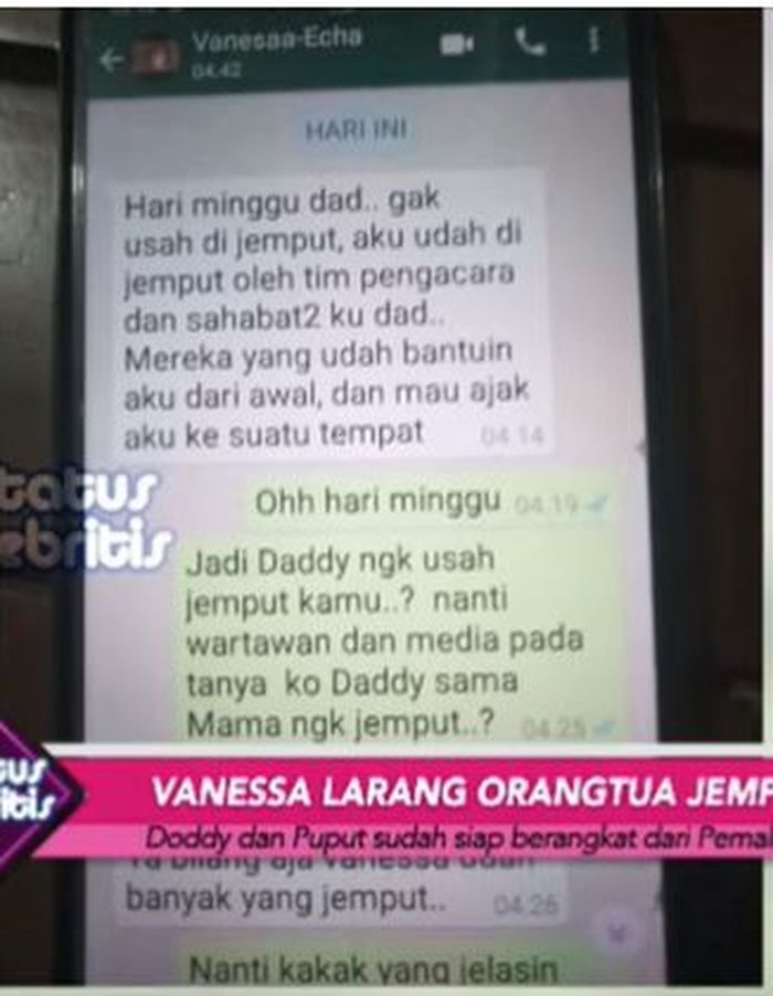 Isi Percakapan Vanessa Angel dan sang ayah