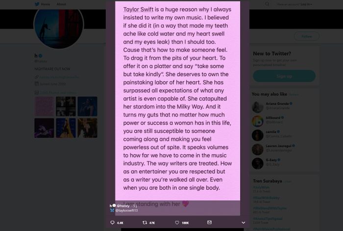 Dukungan Halsey untuk Taylor Swift.