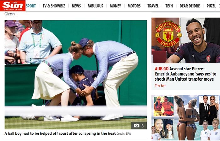 Ball boy pingsan karena kepanasan saat bertugas di turnamen tenis Wimbledon 2019.