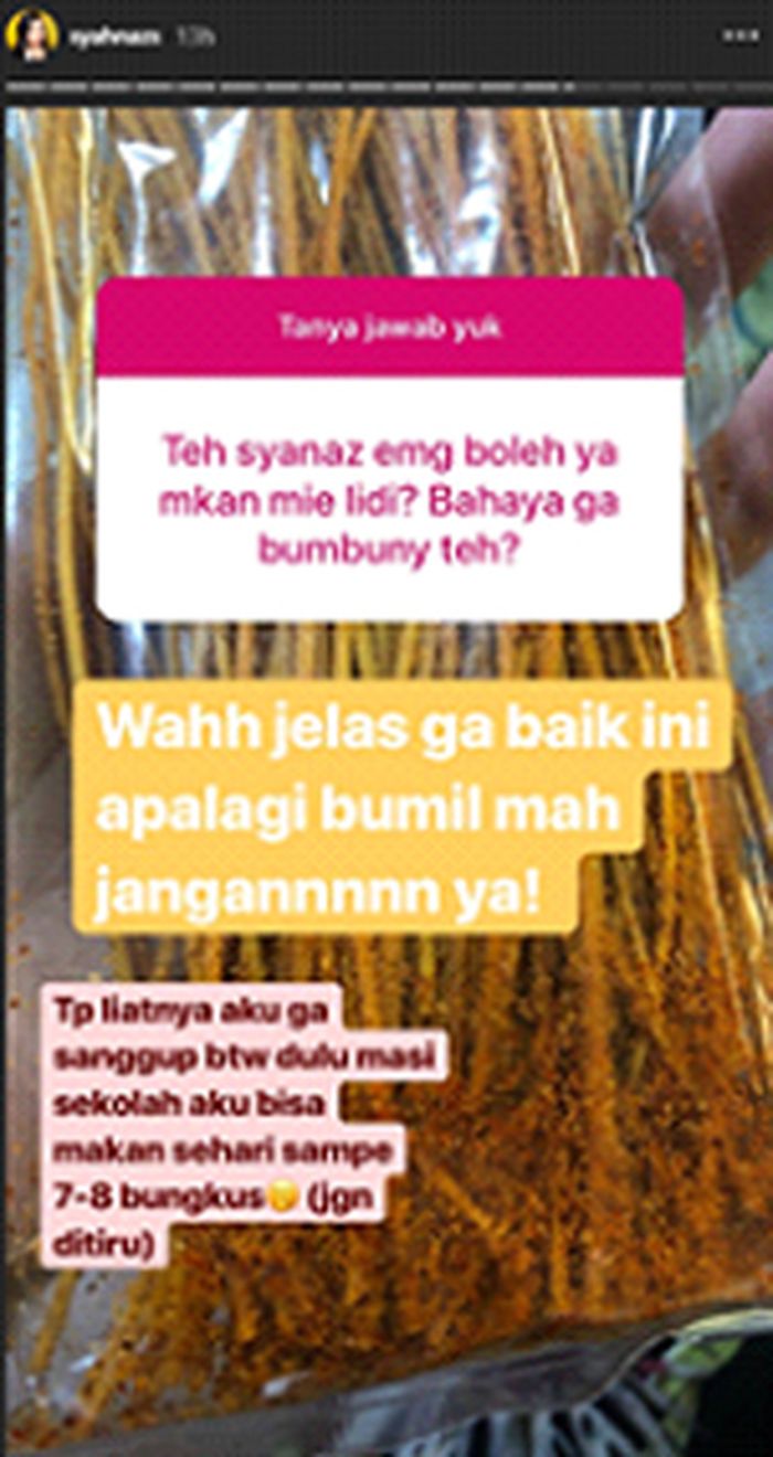 Pengakuan Syahnaz di Instagram