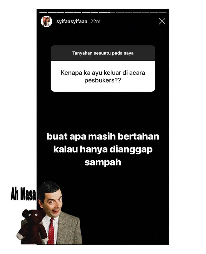 Jawaban Syifa saat ditanya alasan Ayu keluar dari Pesbukers