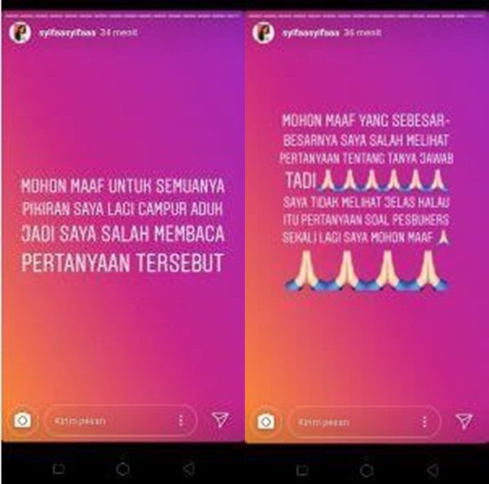 Permohonan maaf Syifa atas pernyataannya tentang Ayu Ting Ting