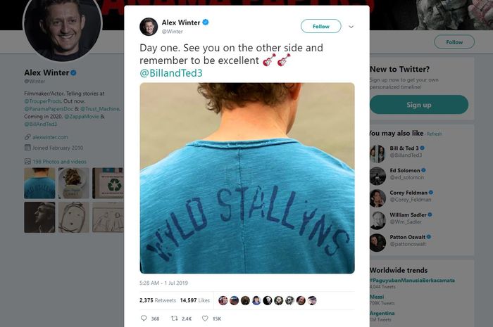 Alex Winter mengumumkan tentang pengambilan gambar untuk Bill & Ted Face The Music
