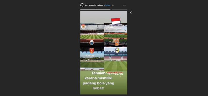Unggahan foto instastory Tunku Ismail Sultan Ibrahim.