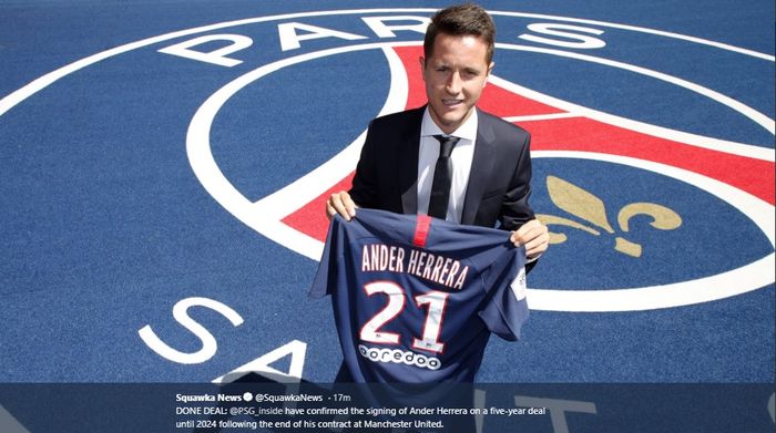 Gelandang asal Spanyol, Ander Herrera, resmi menjadi pemain Paris Saint-Germain.