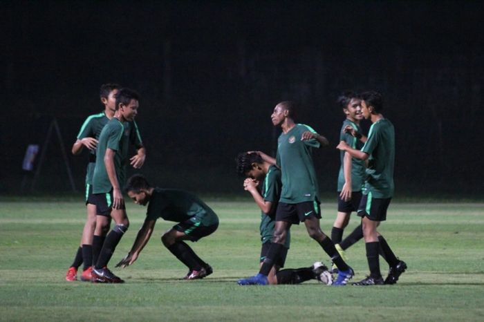 Para pemain timnas U-15 Indonesia mengikuti sesi training camp (TC) persiapan Piala AFF U-15 2019.