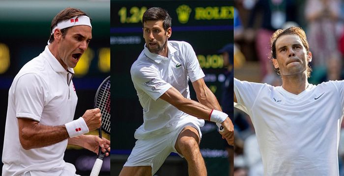 (dari ki-ka) Roger Federer, Novak Djokovic, Rafael Nadal sama-sama berhasil menembus babak 16 besar Wimbledon 2019.