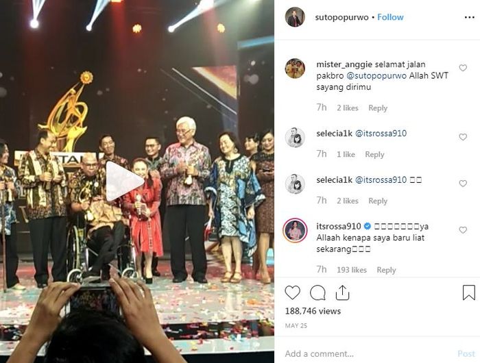 Komentar Rossa di Unggahan Sutopo.