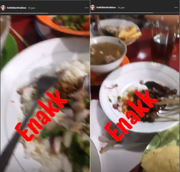 Hilda Vitria saat makan di pinggir jalan
