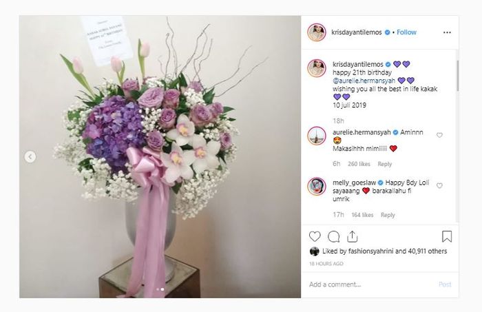 Bucket bunga unggahan Instagram KD